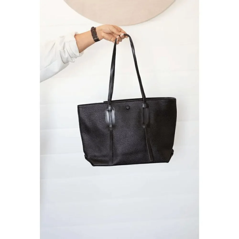 Black Faux Leather Laptop Tote Bag - Picture 3 of 3